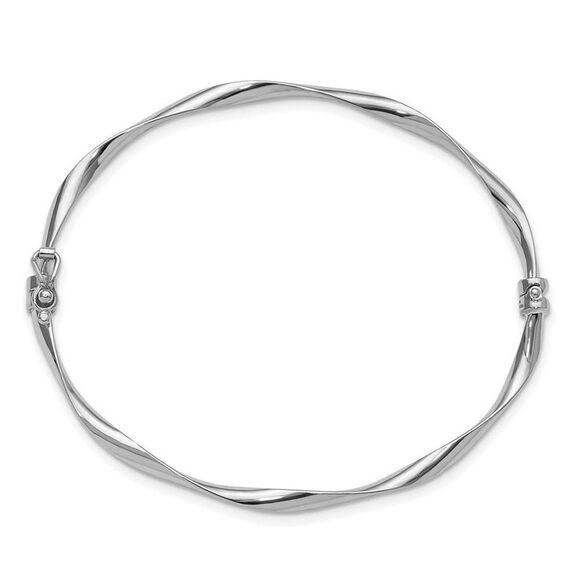 3mm 10k White Gold Polished Twisted Hinged Bangle Bracelet - Picture 2 of 5